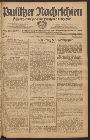 Putlitzer Nachrichten vom 08.08.1930