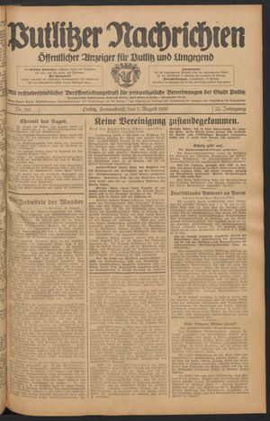 Putlitzer Nachrichten vom 09.08.1930