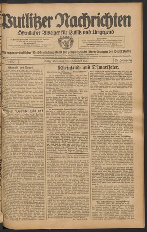 Putlitzer Nachrichten vom 12.08.1930