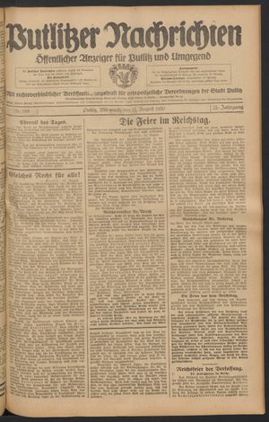 Putlitzer Nachrichten vom 13.08.1930
