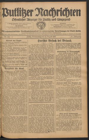 Putlitzer Nachrichten vom 14.08.1930