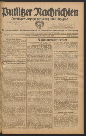 Putlitzer Nachrichten vom 21.08.1930