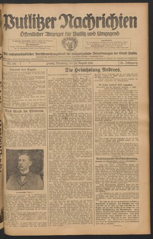 Putlitzer Nachrichten vom 26.08.1930
