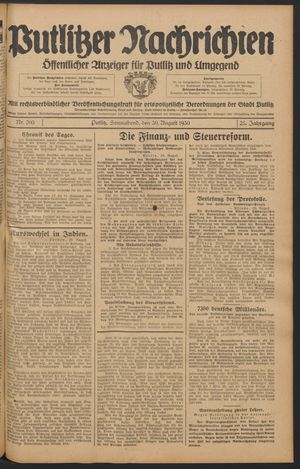 Putlitzer Nachrichten vom 30.08.1930