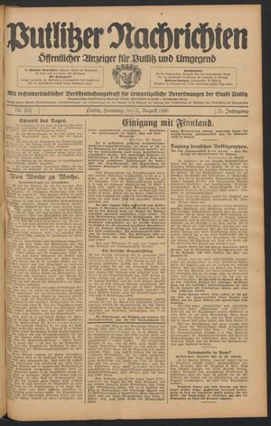 Putlitzer Nachrichten vom 31.08.1930