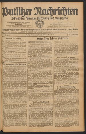 Putlitzer Nachrichten vom 03.09.1930