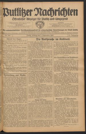 Putlitzer Nachrichten vom 05.09.1930