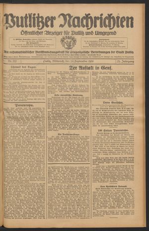 Putlitzer Nachrichten vom 10.09.1930