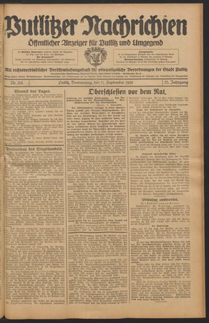 Putlitzer Nachrichten vom 11.09.1930