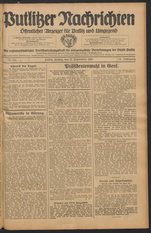 Putlitzer Nachrichten vom 12.09.1930