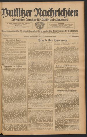 Putlitzer Nachrichten vom 13.09.1930