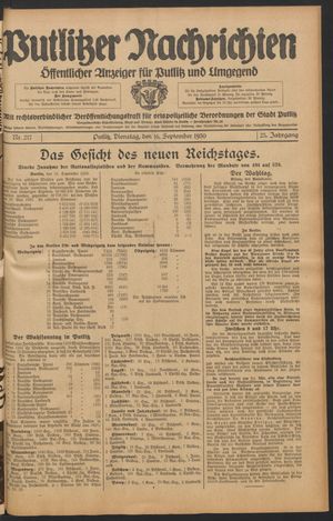 Putlitzer Nachrichten vom 16.09.1930
