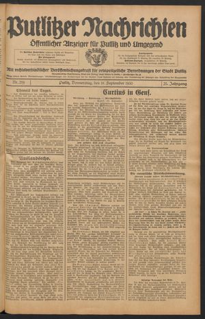 Putlitzer Nachrichten vom 18.09.1930