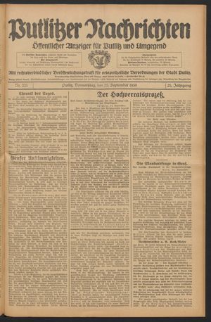 Putlitzer Nachrichten vom 25.09.1930