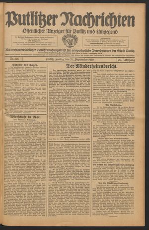 Putlitzer Nachrichten vom 26.09.1930