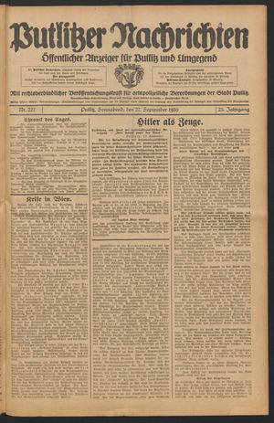 Putlitzer Nachrichten vom 27.09.1930