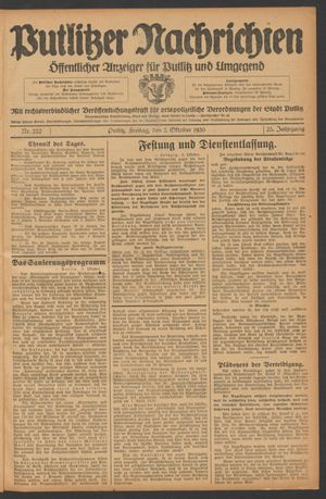 Putlitzer Nachrichten vom 03.10.1930