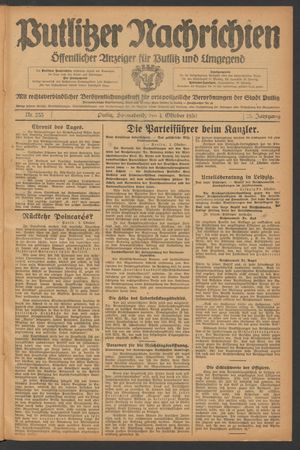 Putlitzer Nachrichten vom 04.10.1930
