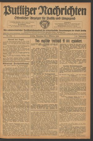 Putlitzer Nachrichten vom 07.10.1930