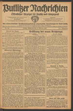 Putlitzer Nachrichten vom 15.10.1930