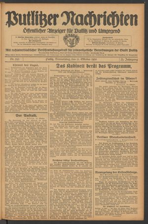 Putlitzer Nachrichten vom 16.10.1930