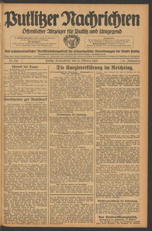 Putlitzer Nachrichten vom 18.10.1930