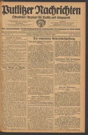 Putlitzer Nachrichten vom 26.10.1930