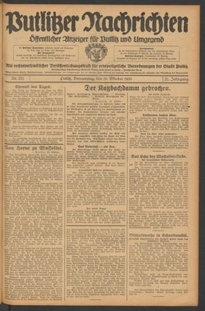 Putlitzer Nachrichten vom 30.10.1930
