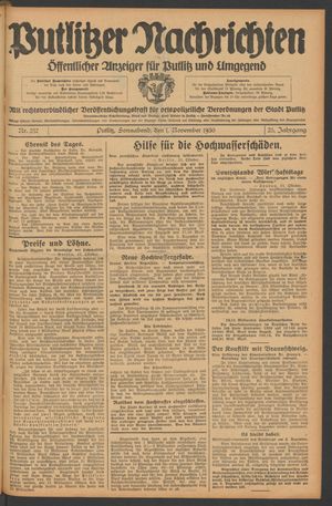 Putlitzer Nachrichten vom 01.11.1930