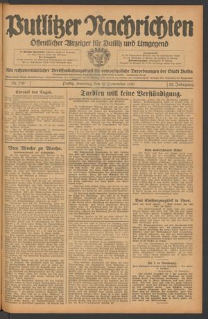 Putlitzer Nachrichten vom 16.11.1930