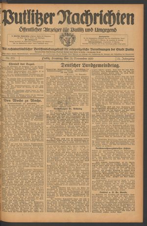 Putlitzer Nachrichten vom 23.11.1930