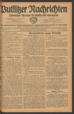 Putlitzer Nachrichten vom 25.11.1930
