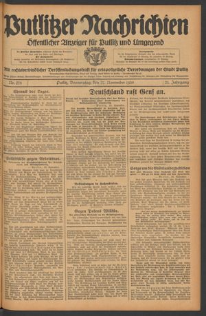 Putlitzer Nachrichten vom 27.11.1930