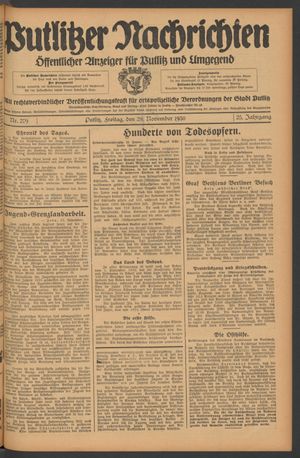 Putlitzer Nachrichten vom 28.11.1930