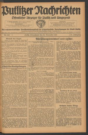 Putlitzer Nachrichten vom 29.11.1930