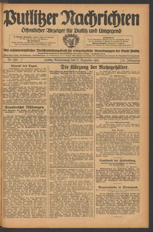Putlitzer Nachrichten vom 11.12.1930