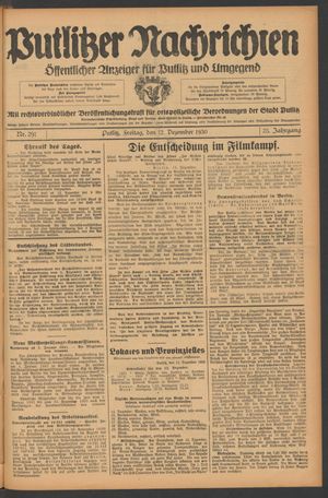 Putlitzer Nachrichten vom 12.12.1930