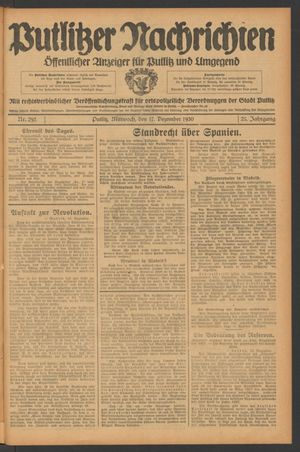 Putlitzer Nachrichten vom 17.12.1930