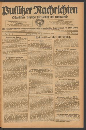 Putlitzer Nachrichten vom 19.12.1930