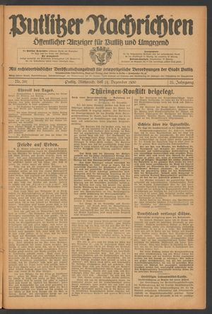 Putlitzer Nachrichten vom 24.12.1930
