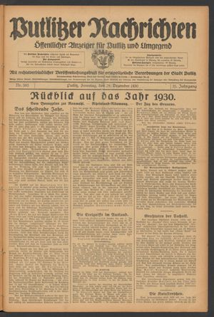 Putlitzer Nachrichten vom 28.12.1930