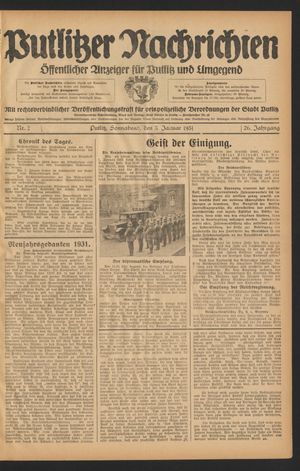 Putlitzer Nachrichten on Jan 3, 1931