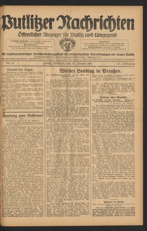 Putlitzer Nachrichten vom 28.01.1931