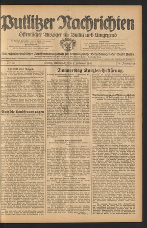 Putlitzer Nachrichten vom 04.02.1931