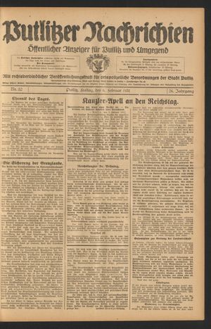 Putlitzer Nachrichten vom 06.02.1931