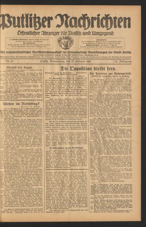 Putlitzer Nachrichten vom 12.02.1931