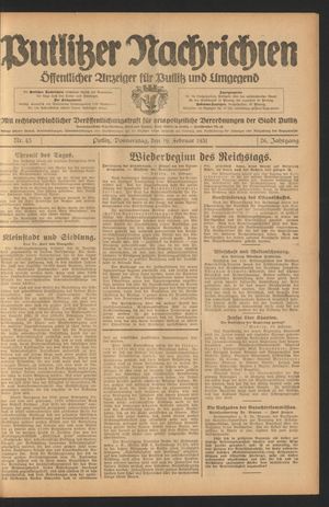 Putlitzer Nachrichten vom 19.02.1931