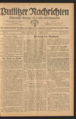 Putlitzer Nachrichten vom 21.02.1931