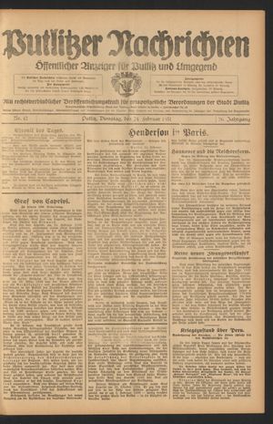 Putlitzer Nachrichten vom 24.02.1931