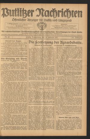 Putlitzer Nachrichten vom 26.02.1931